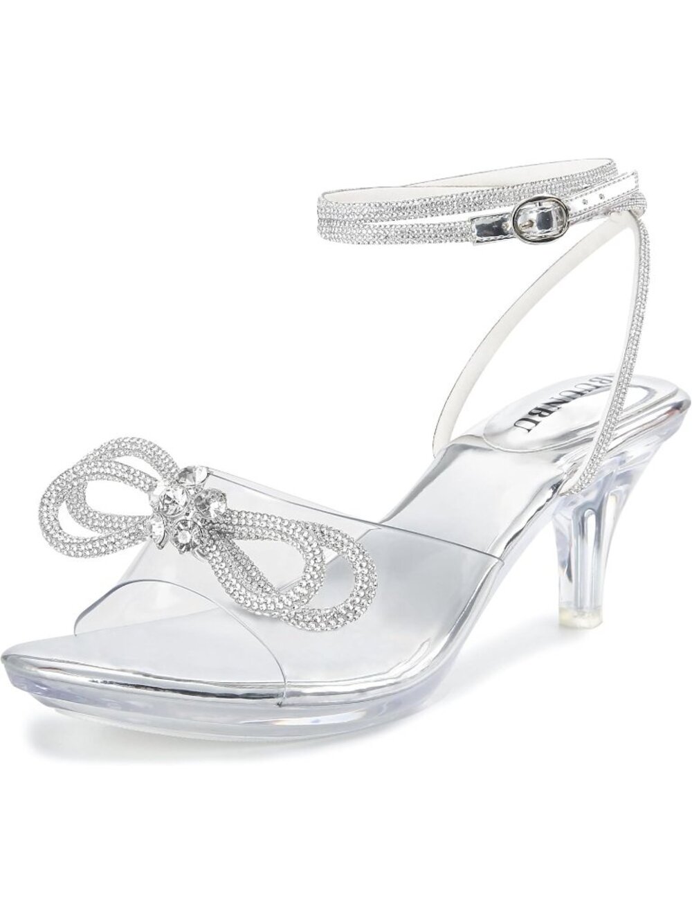 Women's Silver Ankle Strap Platform Sandals Transparent Slingback High Heels